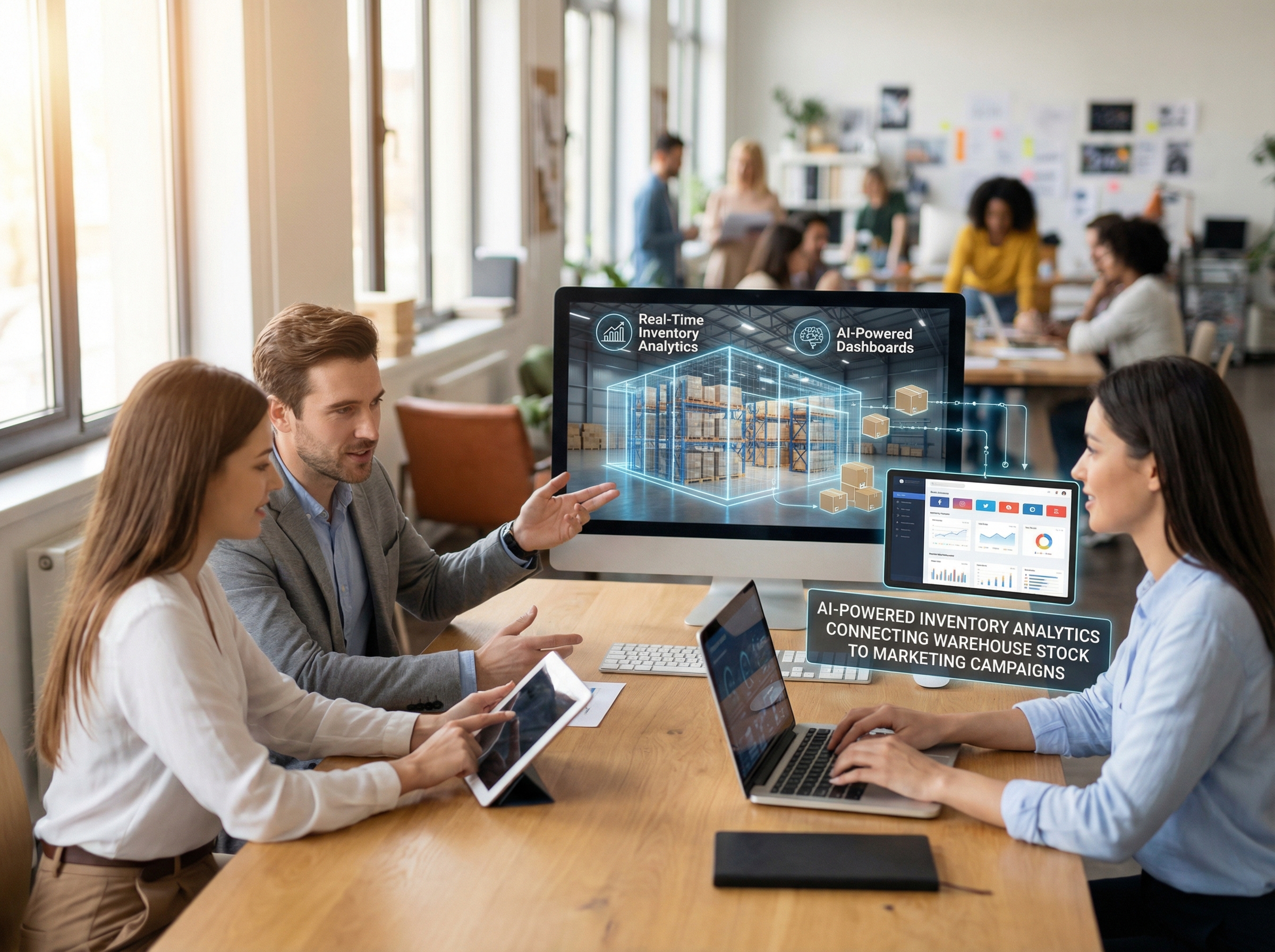AI-powered inventory analytics connecting warehouse stock to marketing campaigns