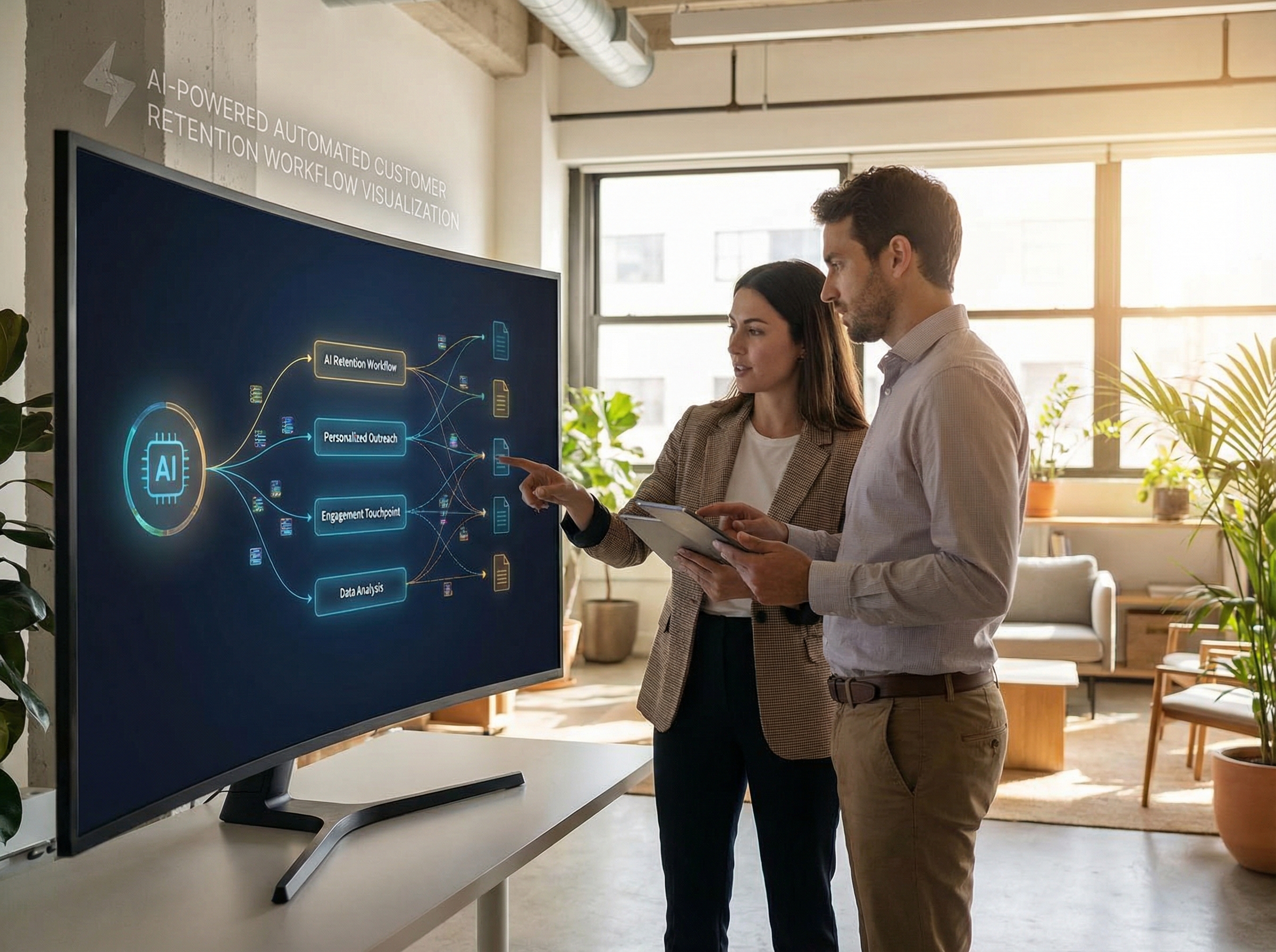 AI-powered automated customer retention workflow visualization