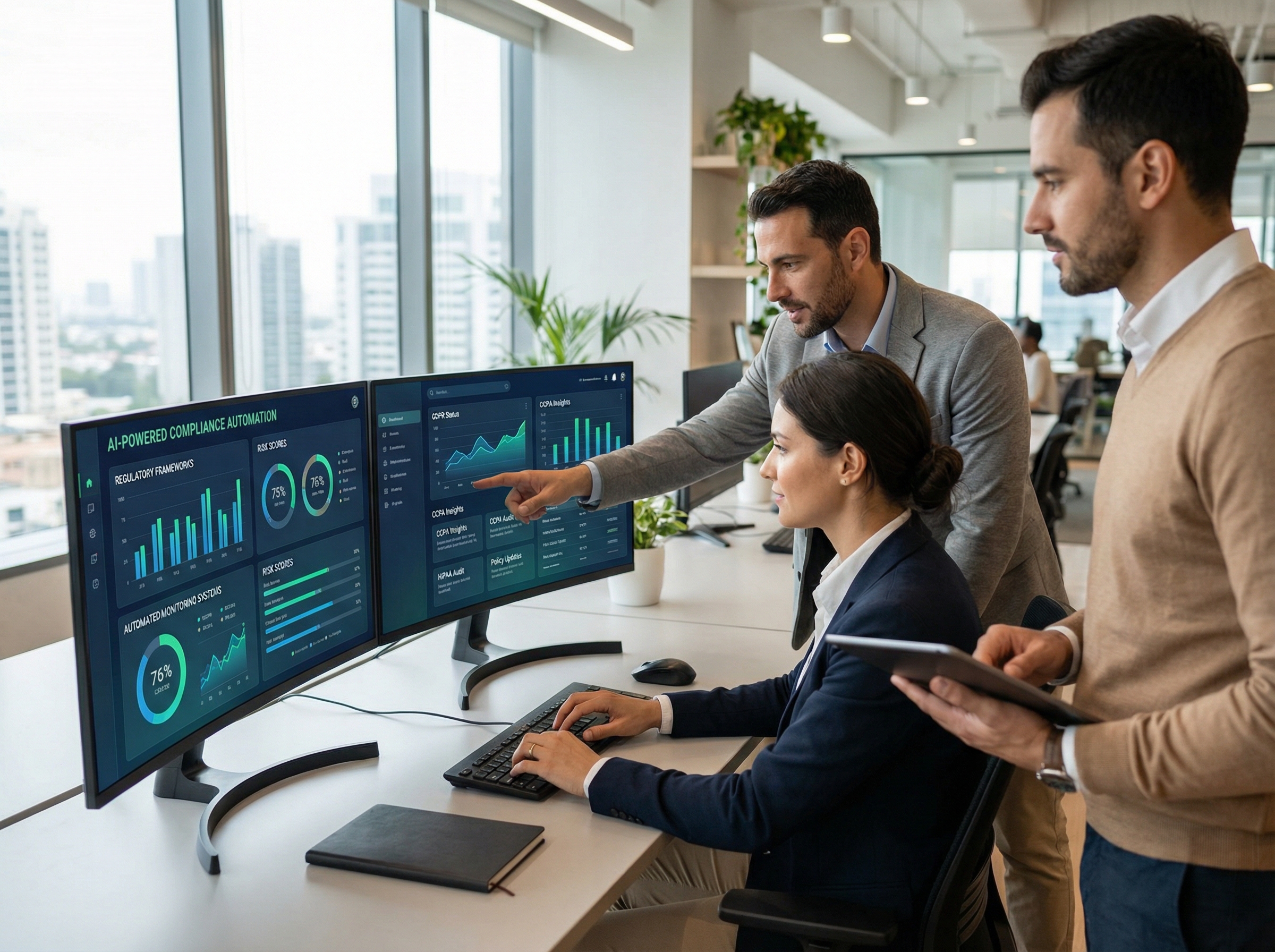 AI-powered compliance automation dashboard showing regulatory monitoring
