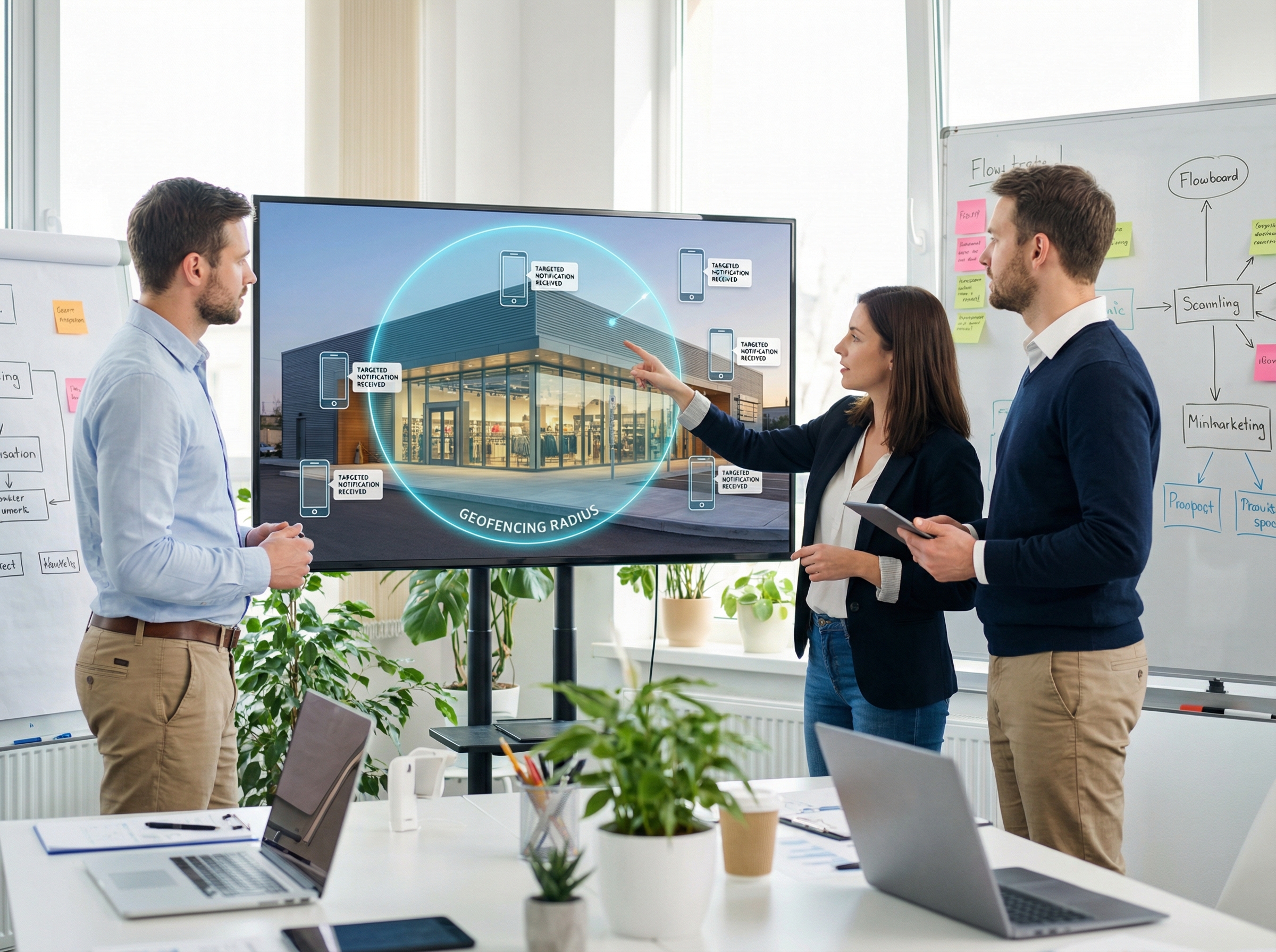 Geofencing technology visualization showing virtual boundary around retail store
