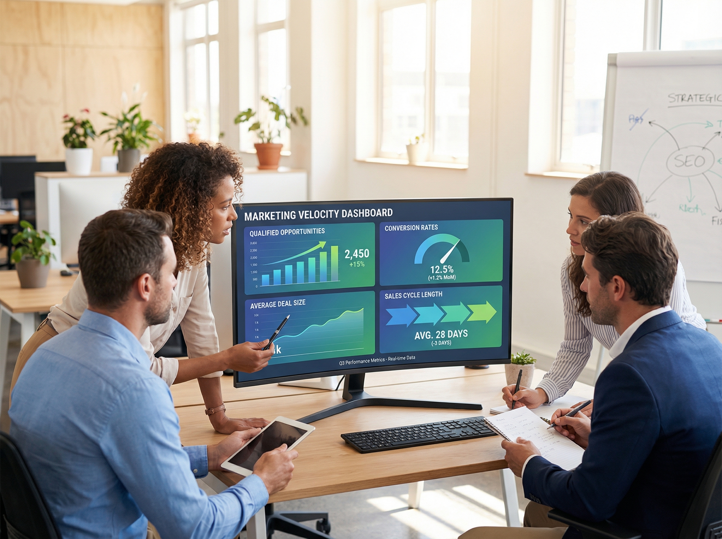 Marketing velocity dashboard showing four key performance metrics