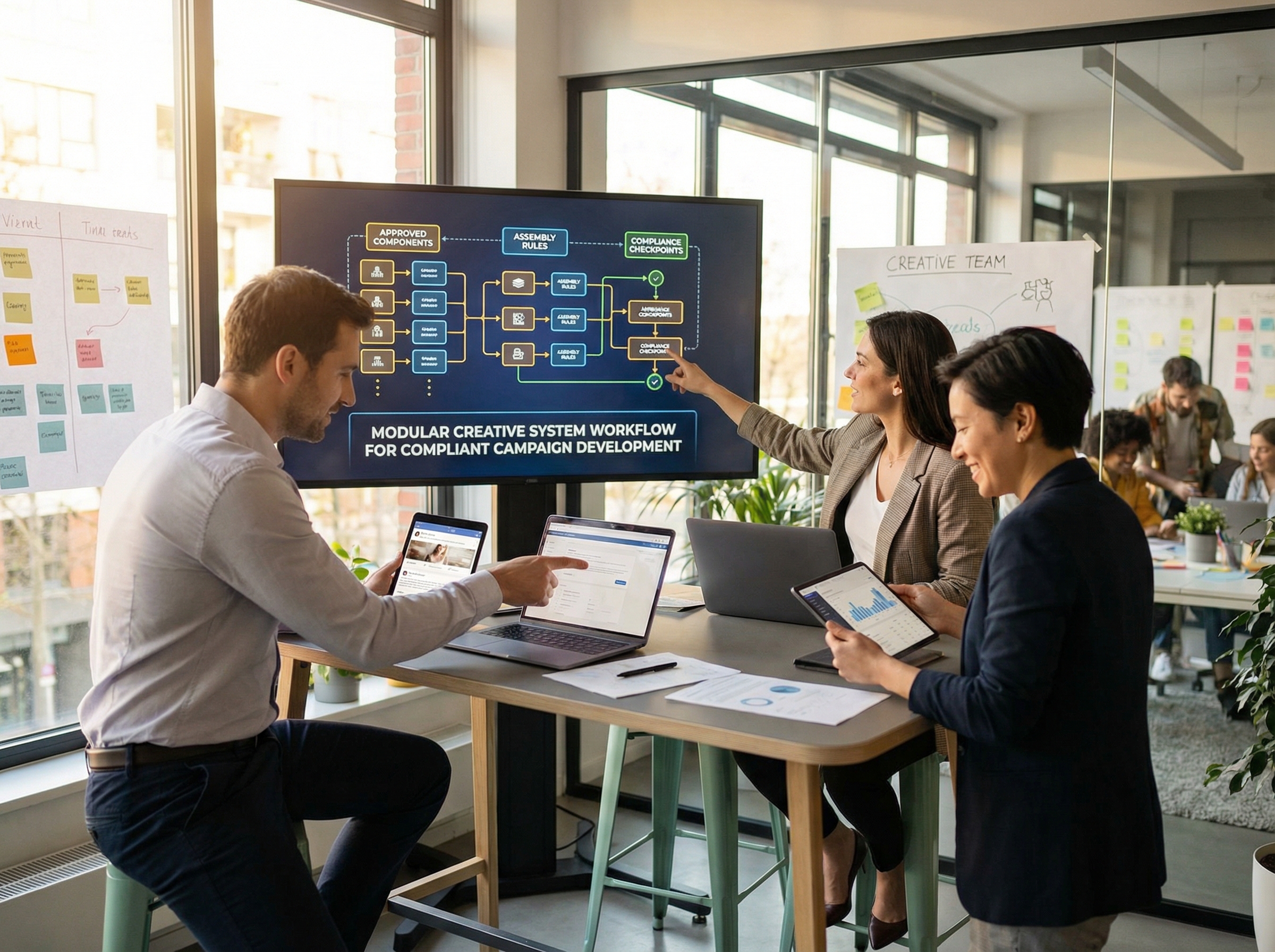 Modular creative system workflow for compliant campaign development