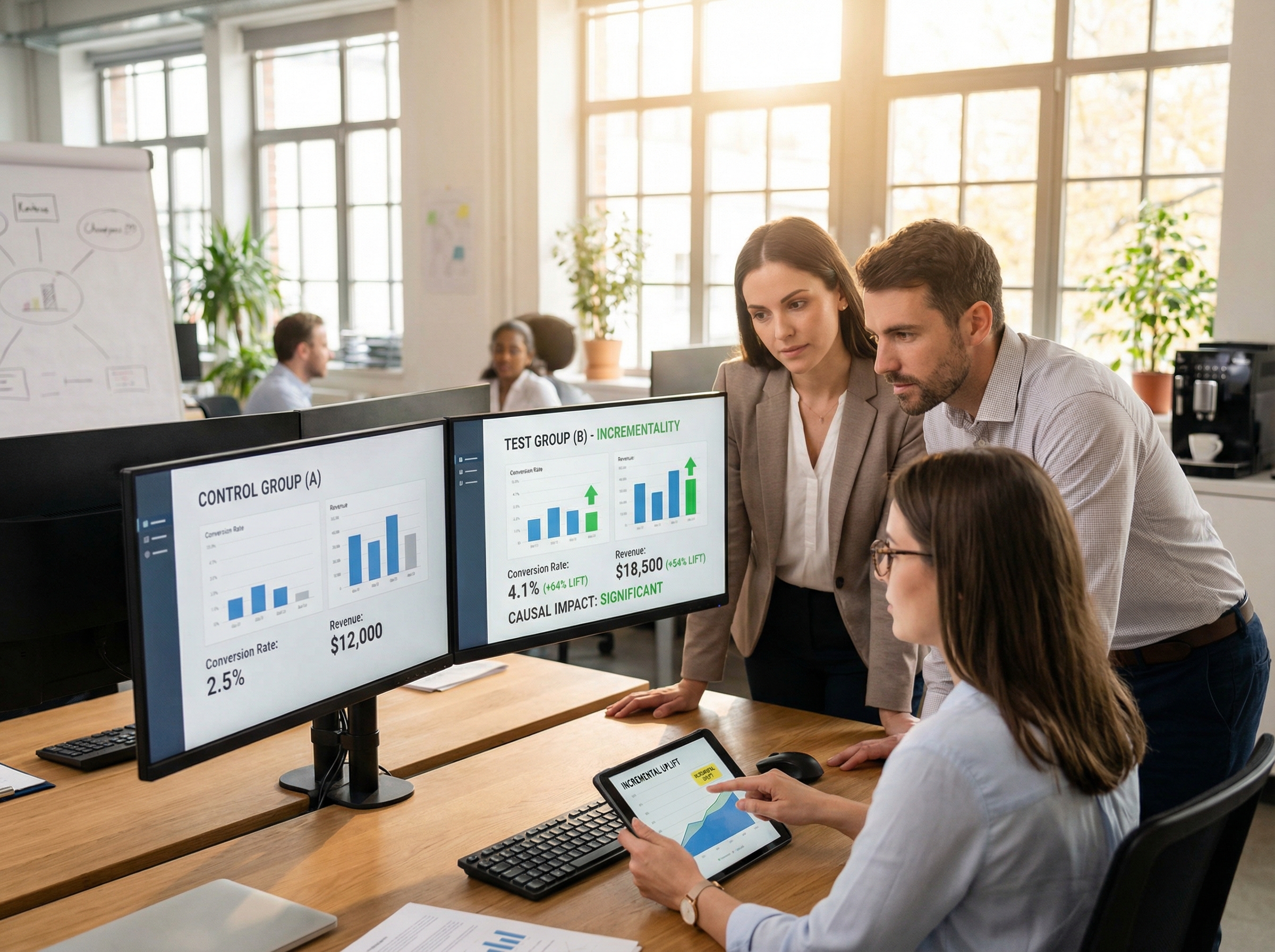 Incrementality testing methodology with control and test group comparison