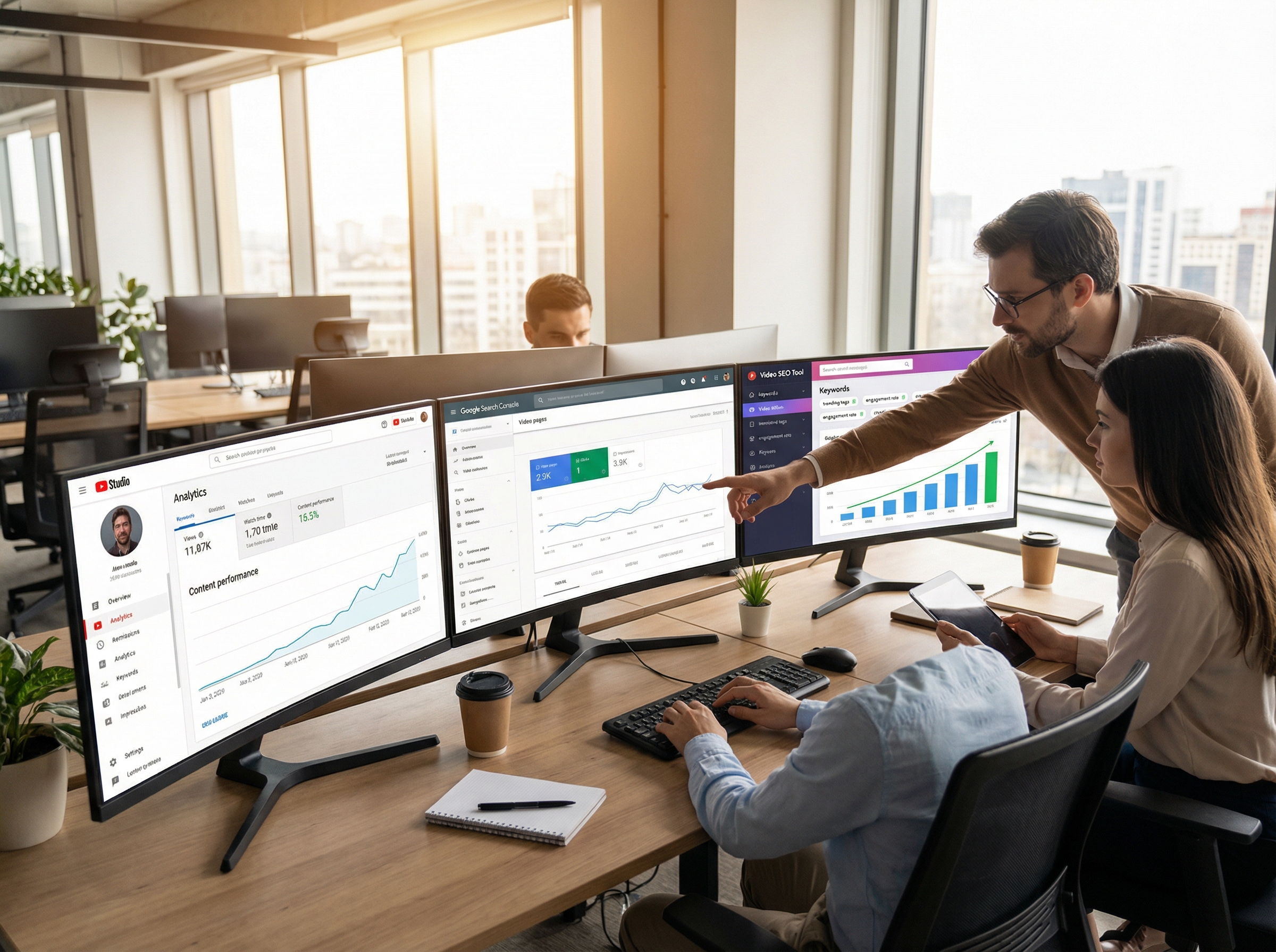 YouTube and Google Search integration analytics dashboard showing video SEO performance metrics