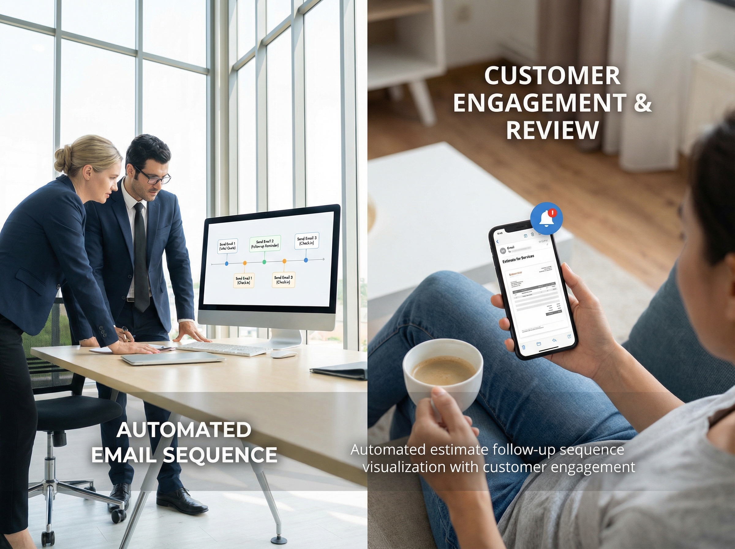 Automated estimate follow-up sequence visualization with customer engagement