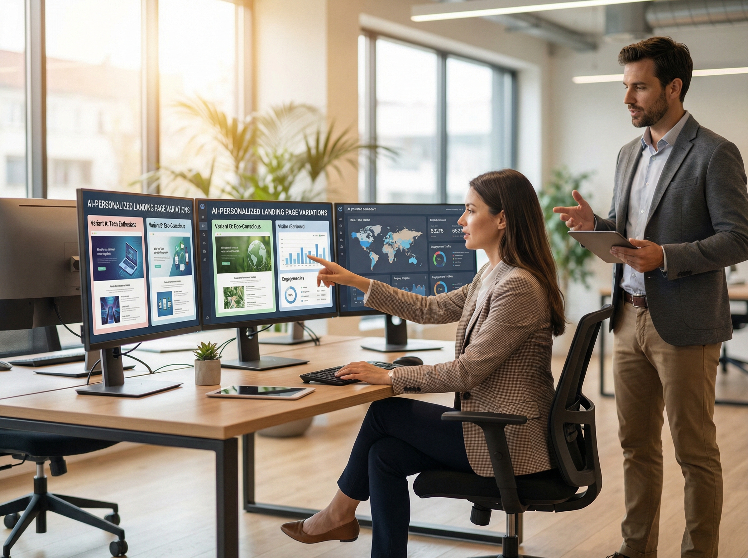 AI-powered personalized landing page dashboard showing multiple variations