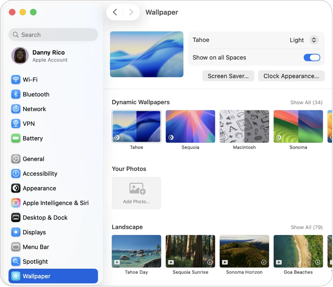 Panneau Réglages Système macOS section Fond d'écran