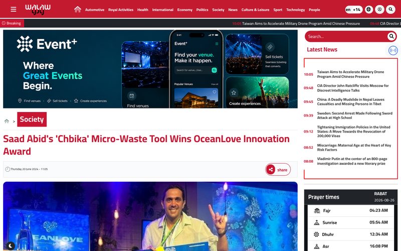 Saad Abid's Chbika Micro-Waste Tool Wins OceanLove Innovation Award