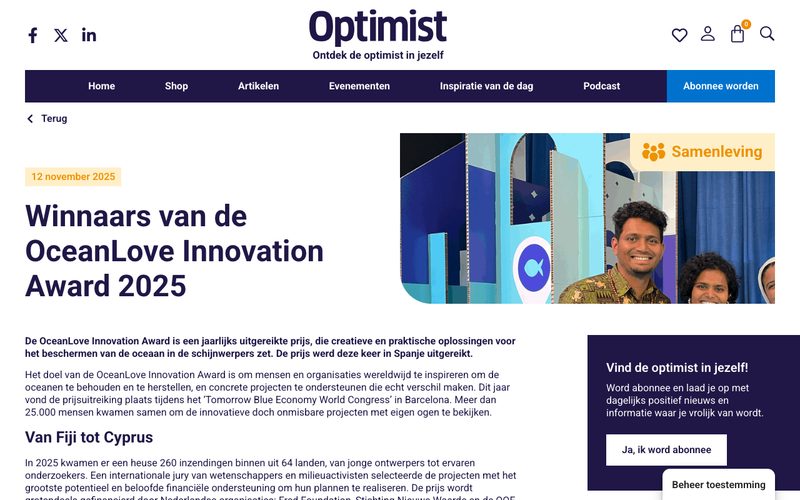 Winnaars van de OceanLove Innovation Award 2025 - The Optimist