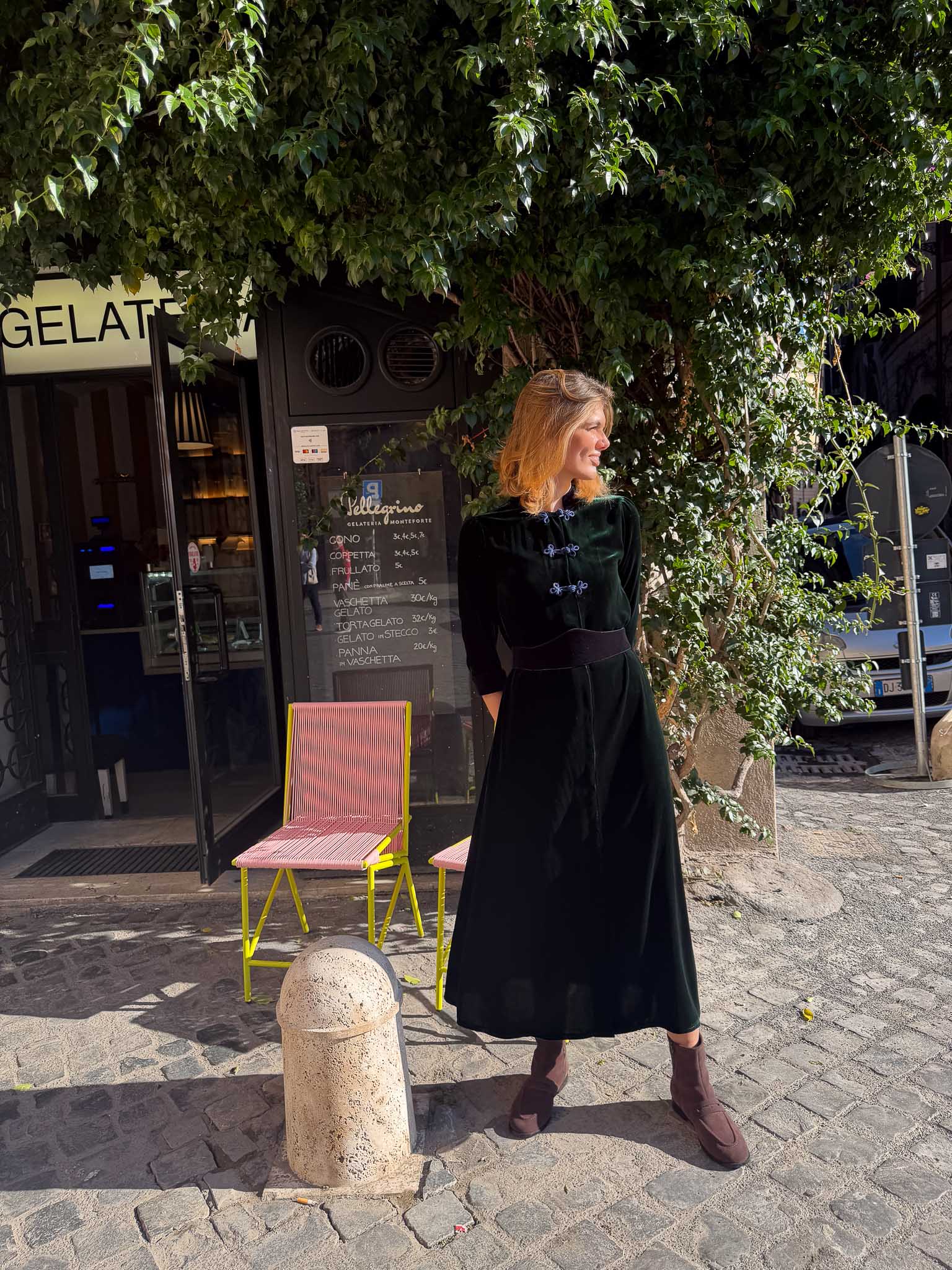 FILIPPA | Dark Green Silk Velvet Dress 