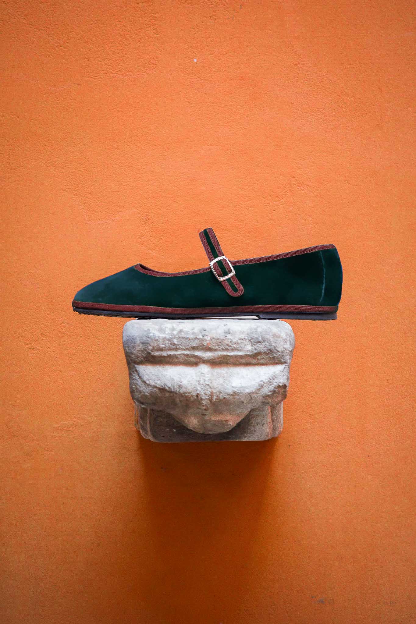 PIA MARY JANE | Velvet Petrol with Bordeaux Trim Slipper