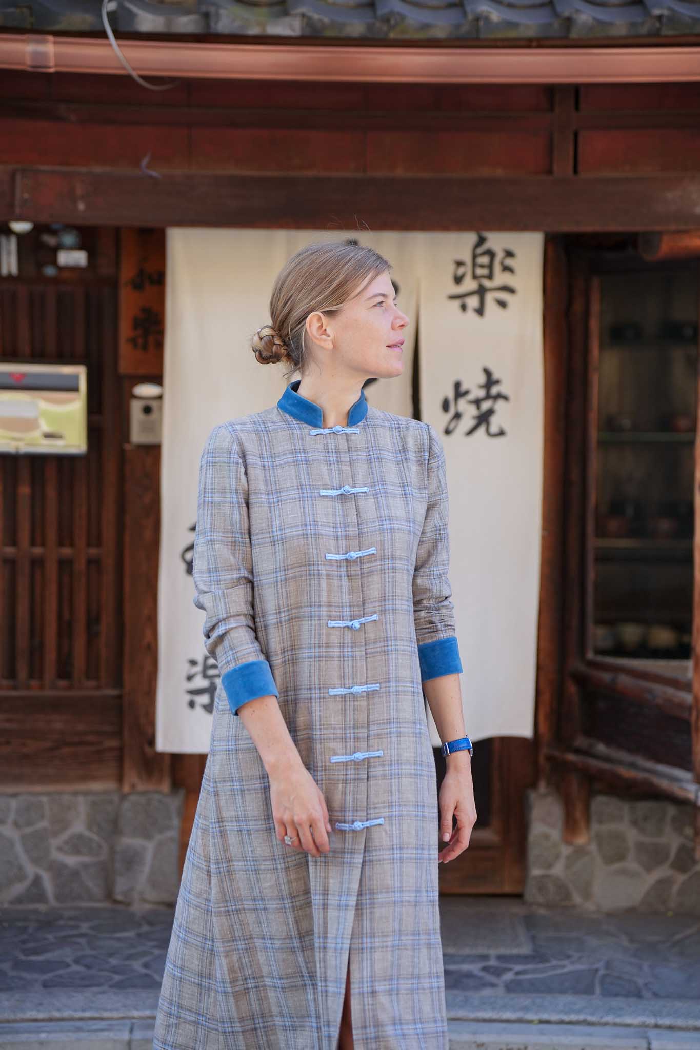 FILIPPA | Checked Tallia di Delfino Dress with Velvet Details 