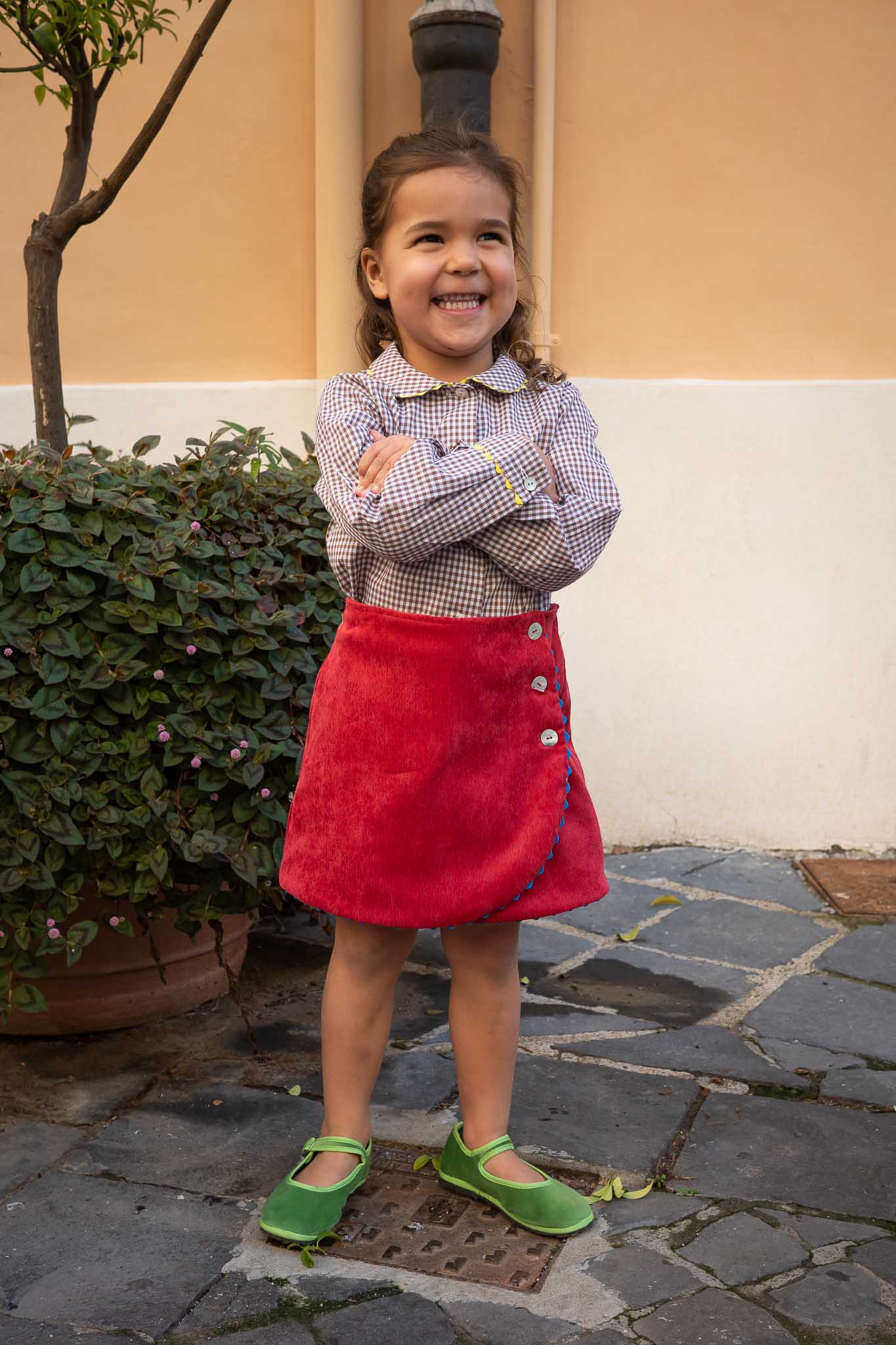 KIDS | Magenta Corduroy Skirt with Trim