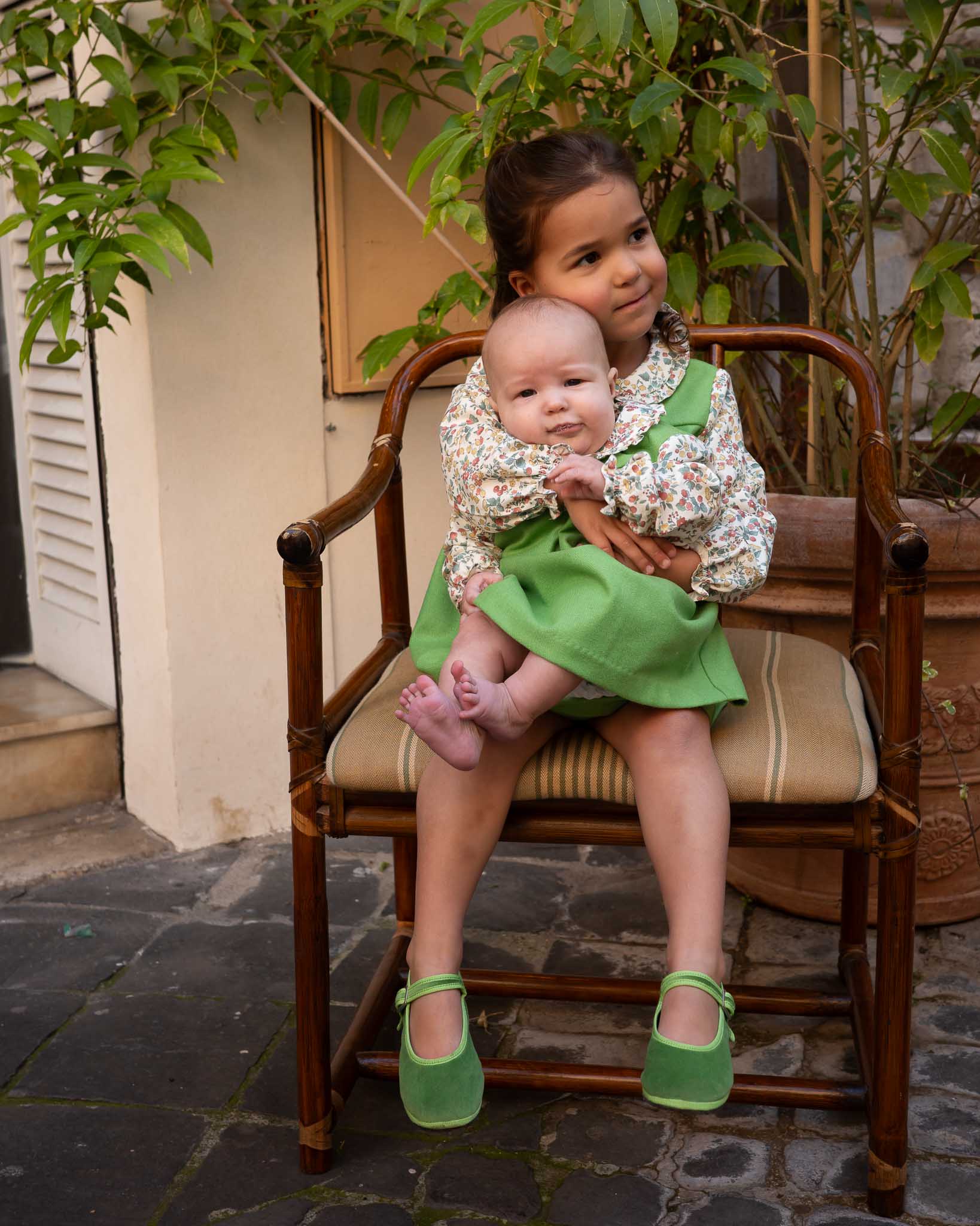 ELISABETTA | Green Wool Dress with Faux Shirt