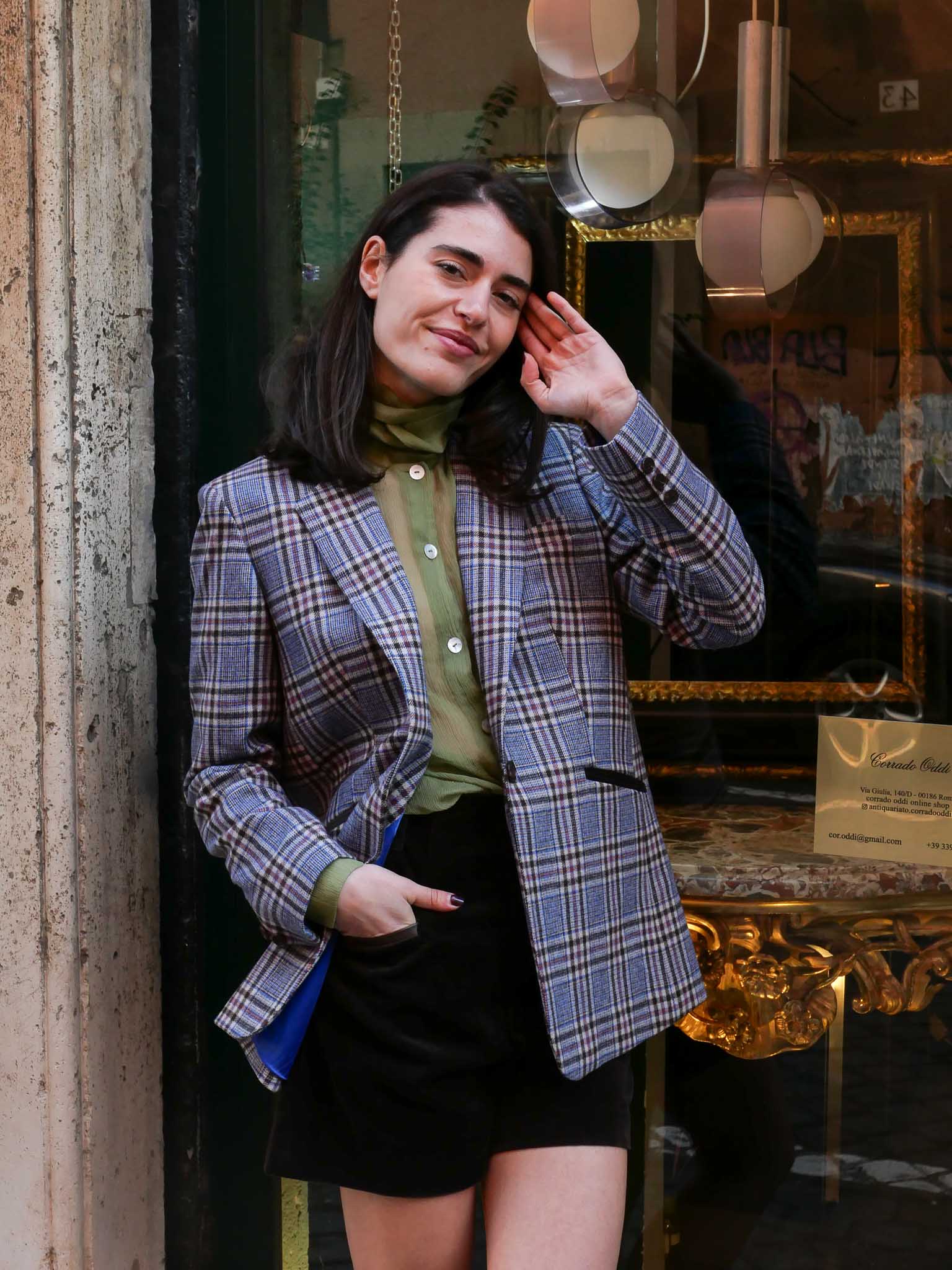 COCO SUIT | Plaid Wool Jacket & Velvet Shorts