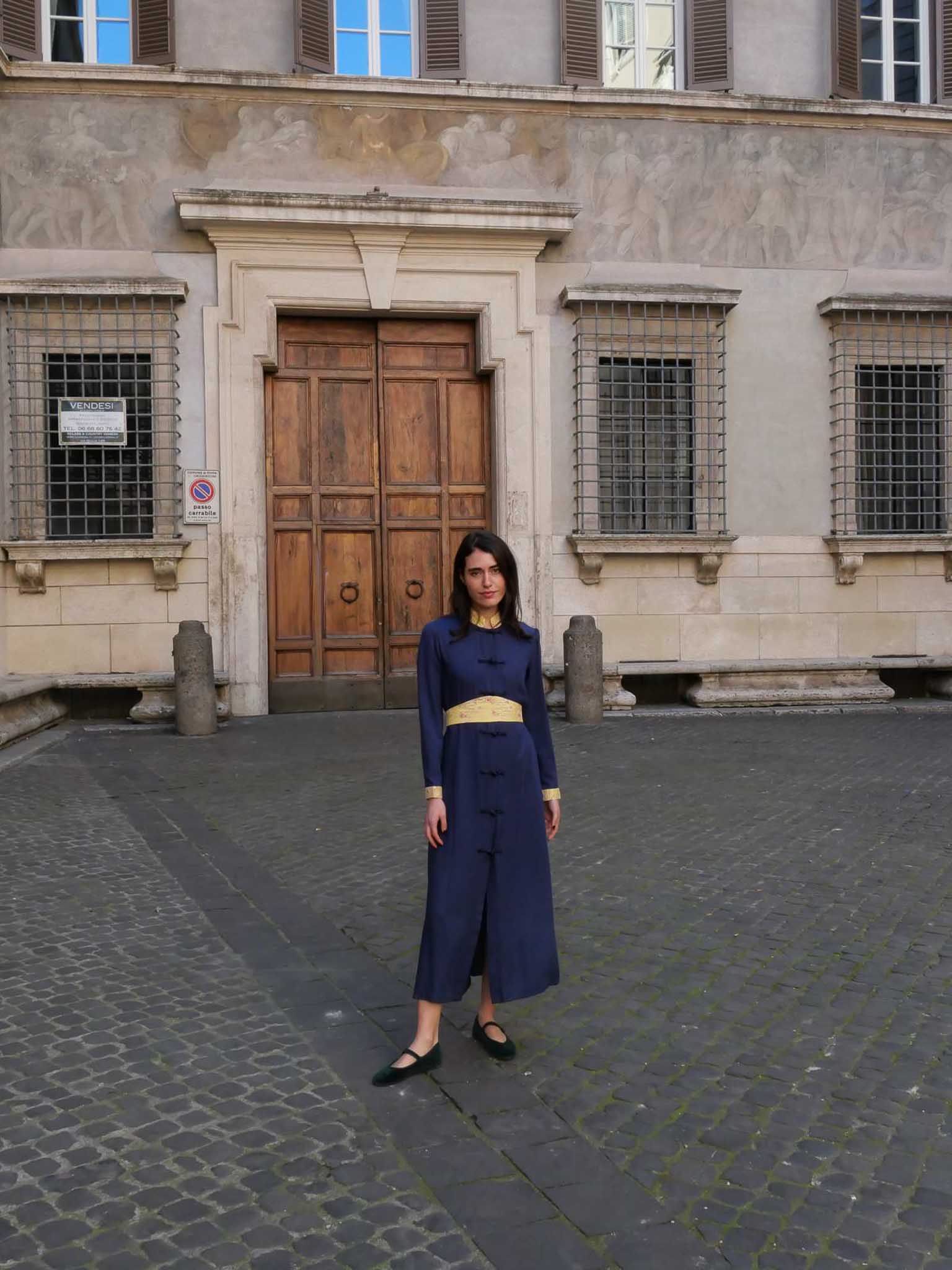 FILIPPA | Dress with Embroidered Mikado Silk Details