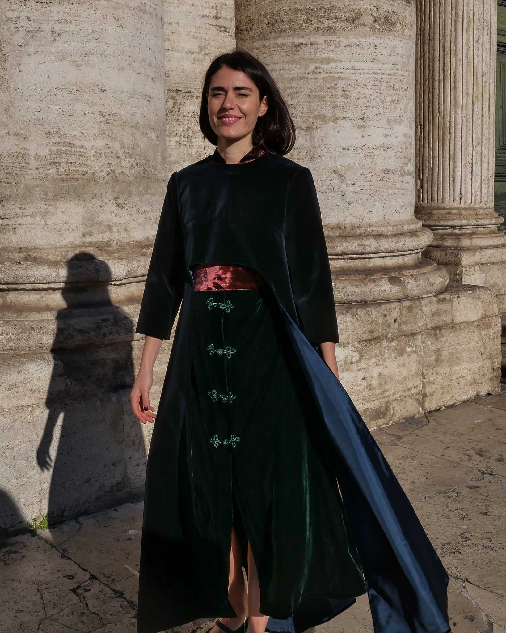 LUNA | Navy Velvet Cape with Sleeves