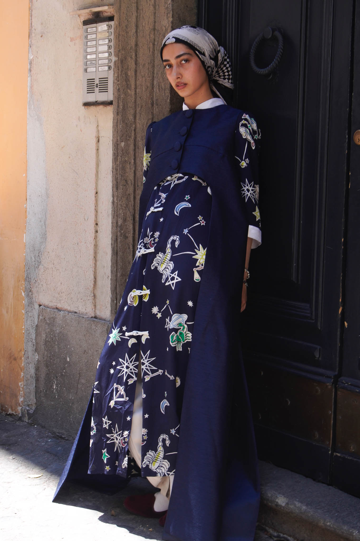 LUNA | Navy Shantung Silk Cape