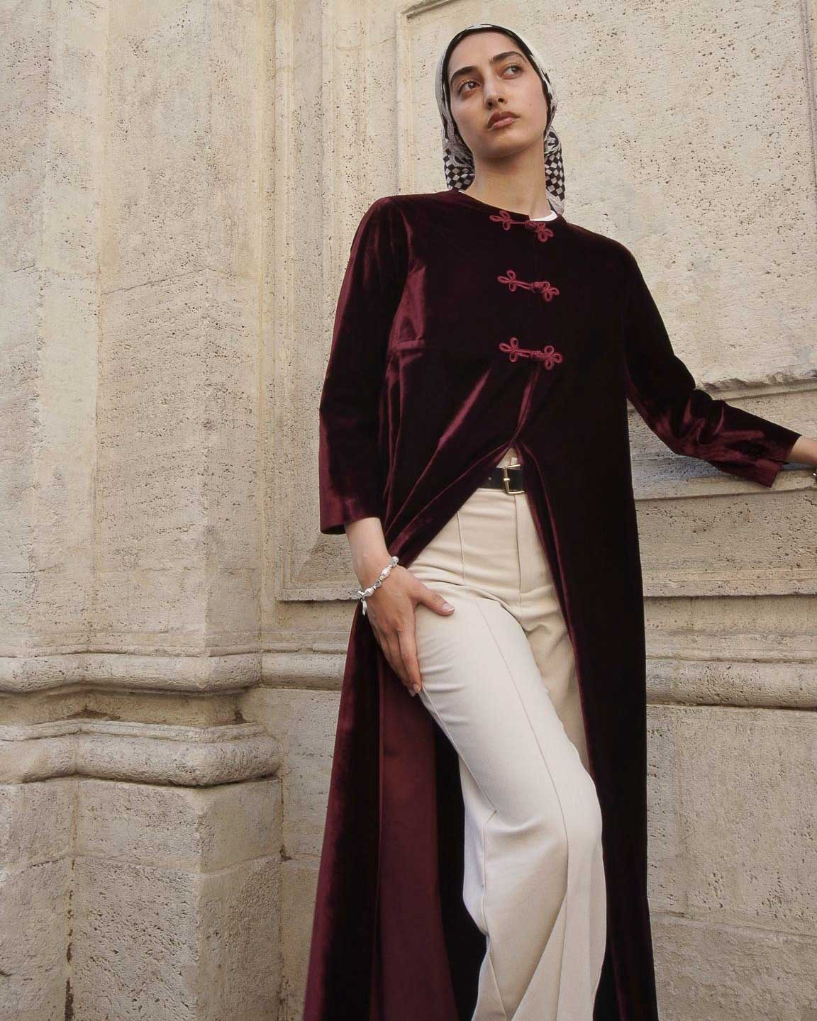 LUNA | Velvet Cape with Italian Alamari