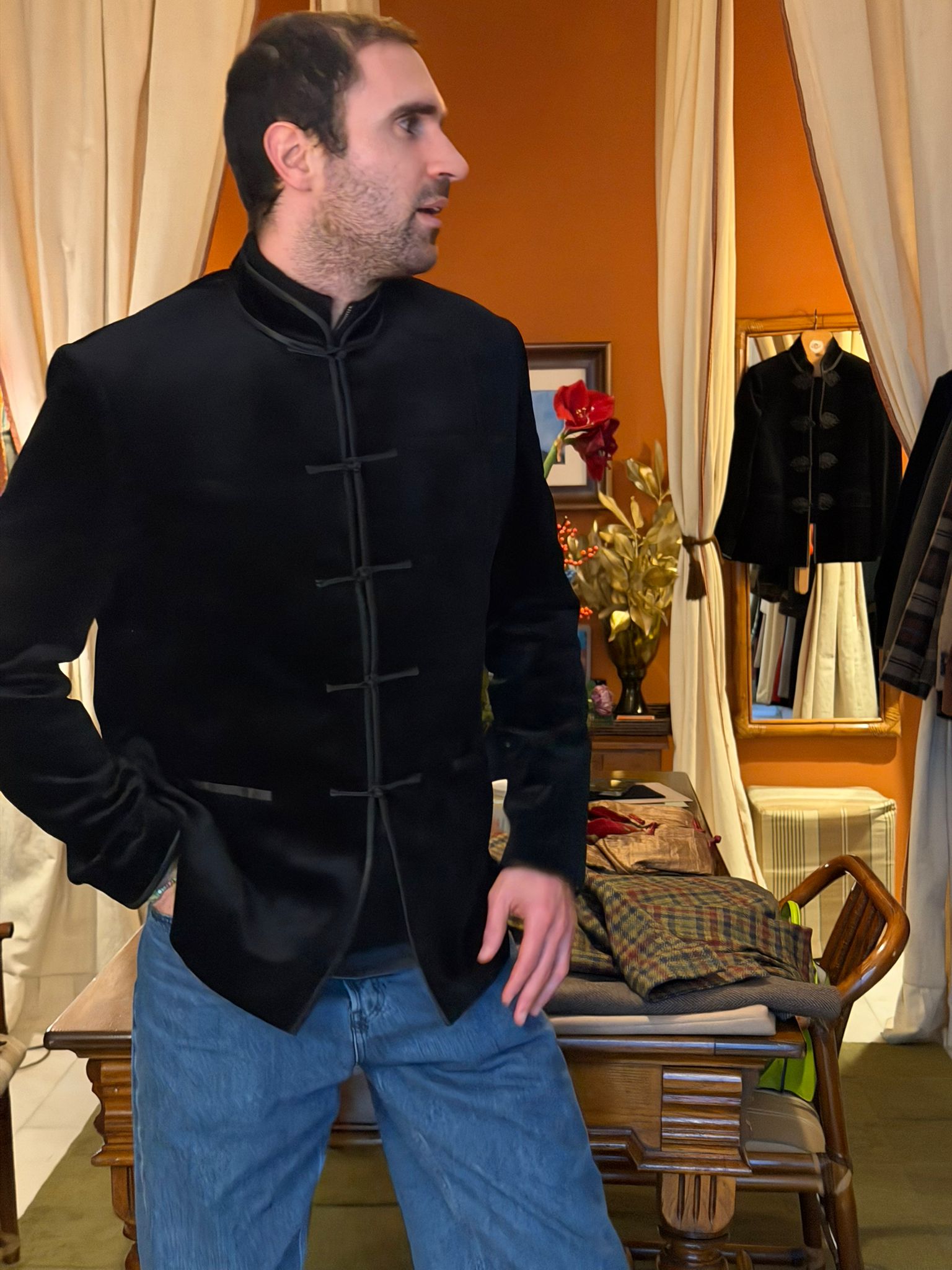 COSTANTINO | Black Velvet Jacket with Frog Buttons