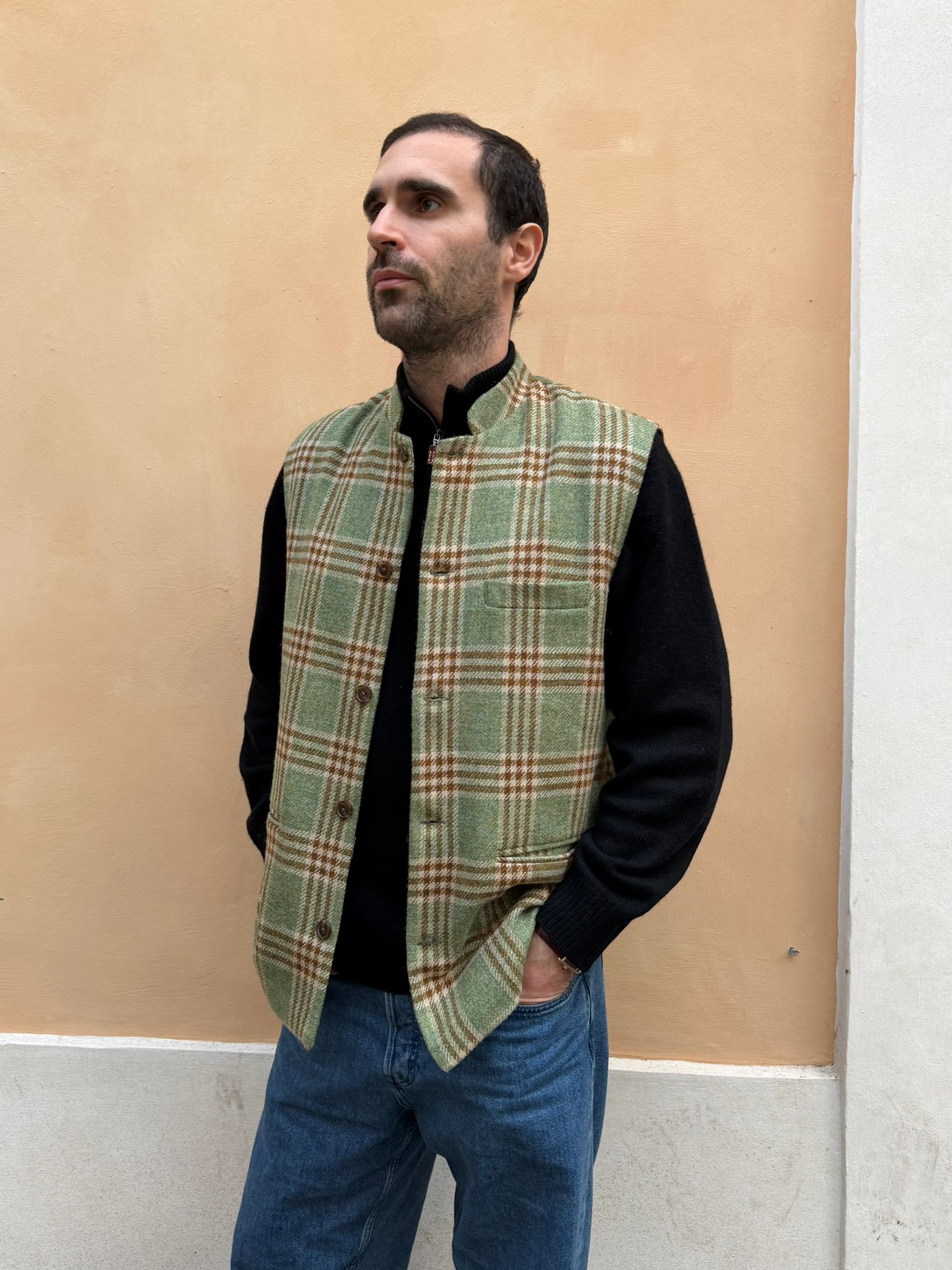 OTTAVIANO | Green Checked Wool Vest 