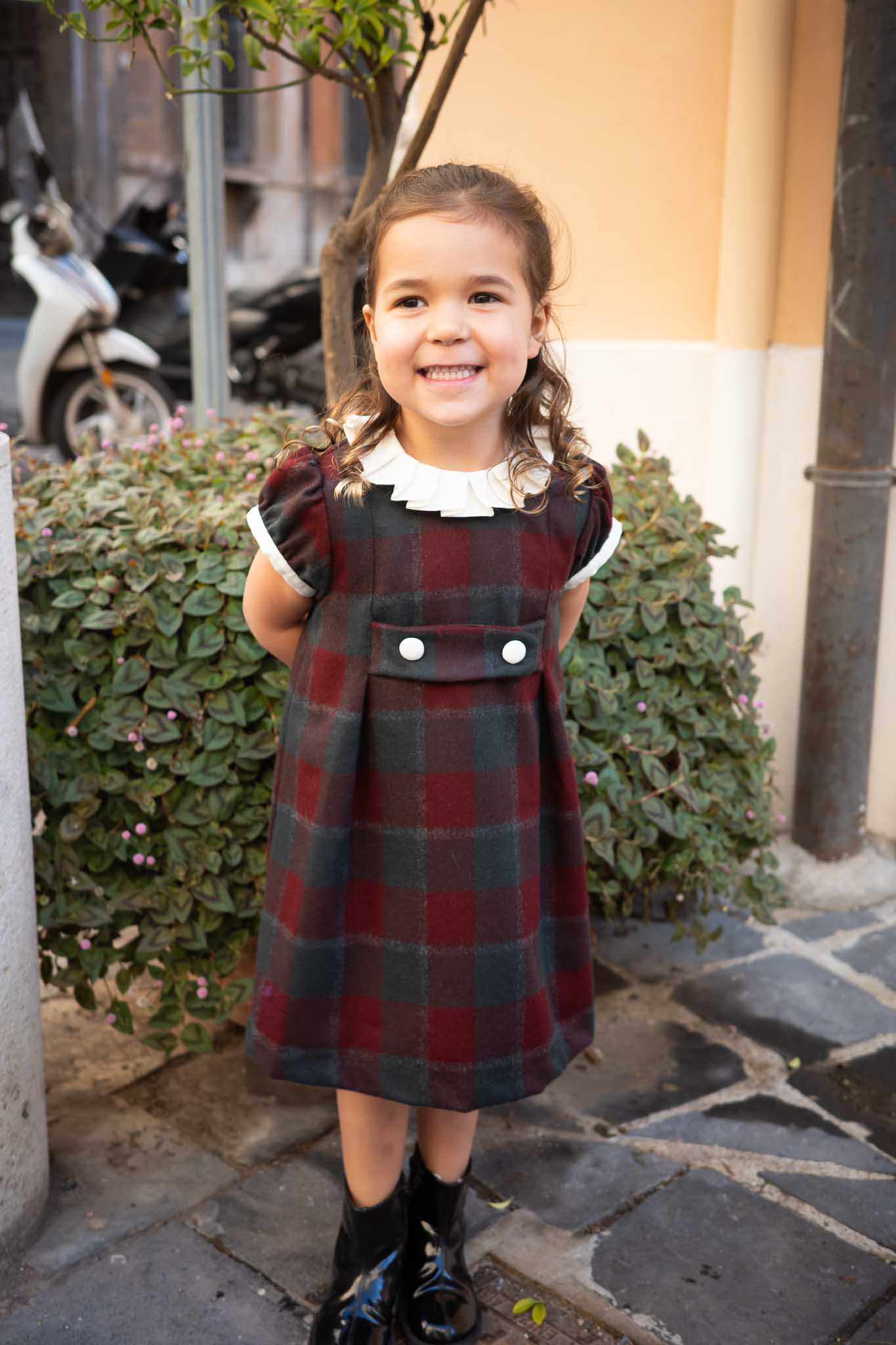 ABITO | Checkered Wool Dress with Rouge Collar