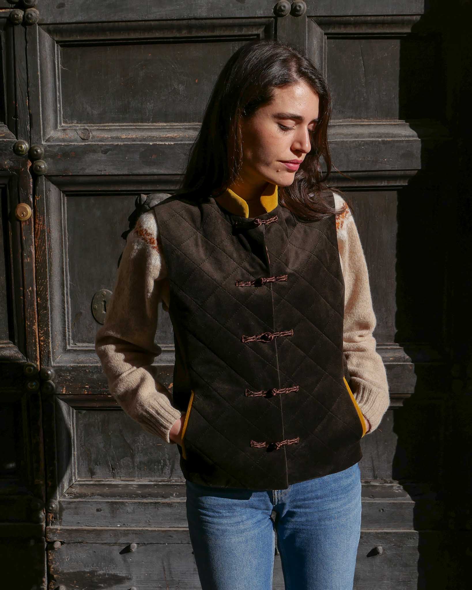 OTTAVIANO | Brown Puffer Vest with Mustard Details