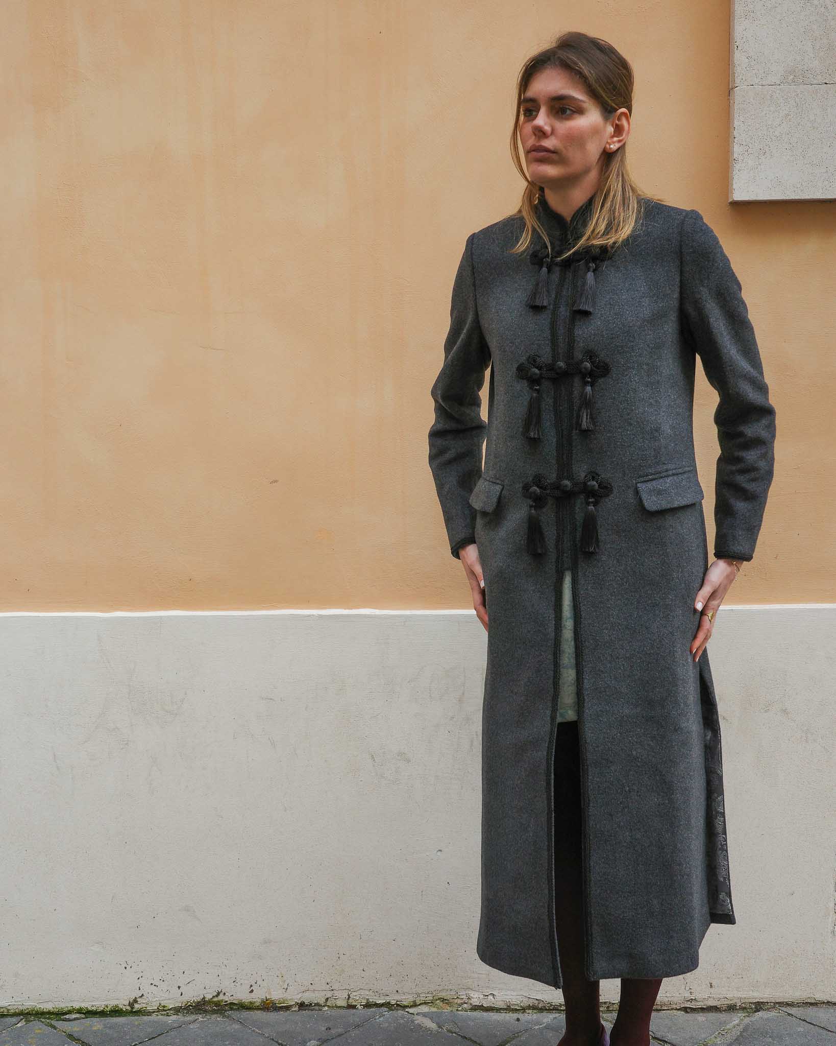 RUFINA COAT | Dark Grey Wool Coat with Black Details