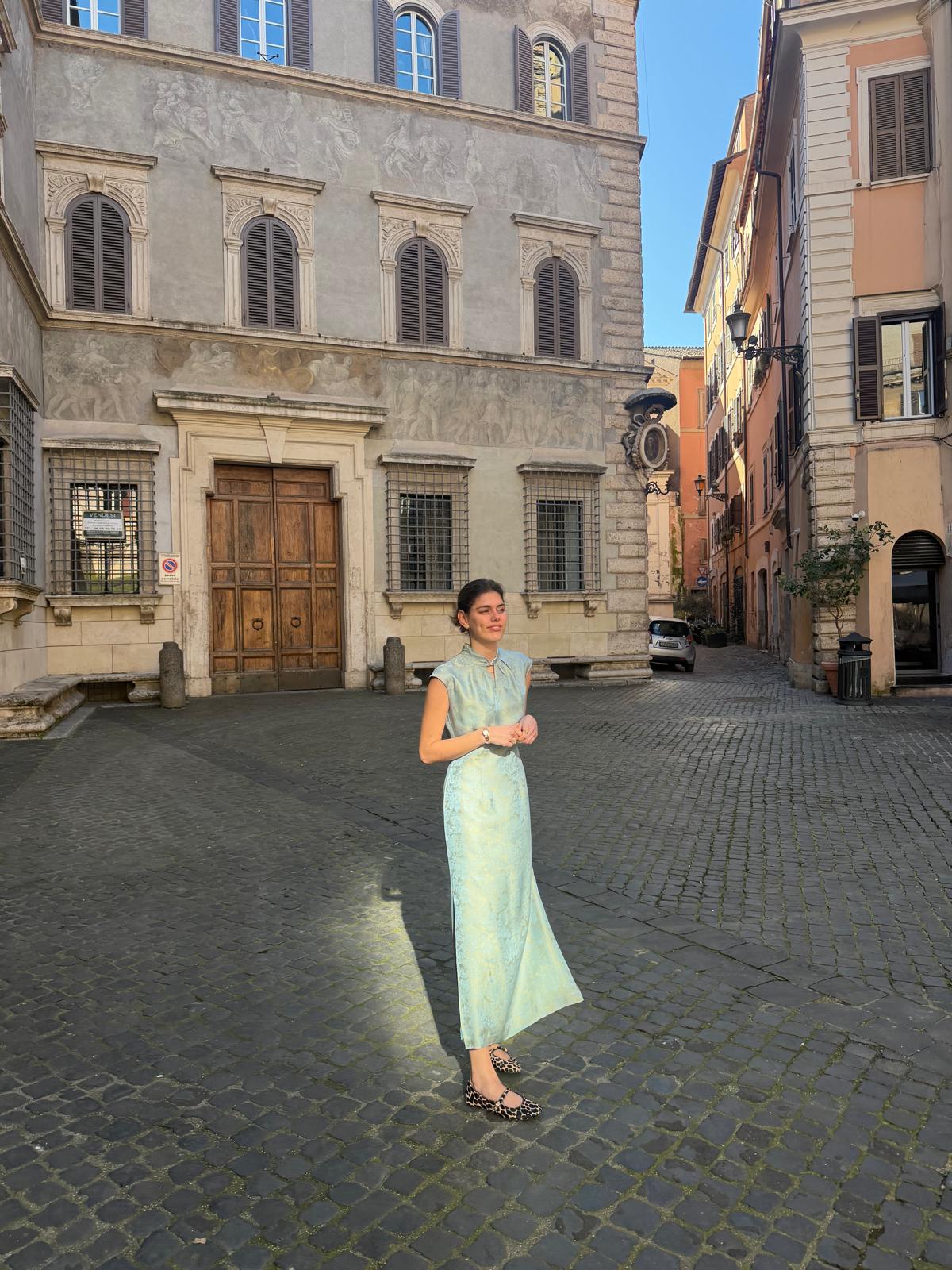 ORIENT EXPRESS | Long Silk Dress with Twist Collar