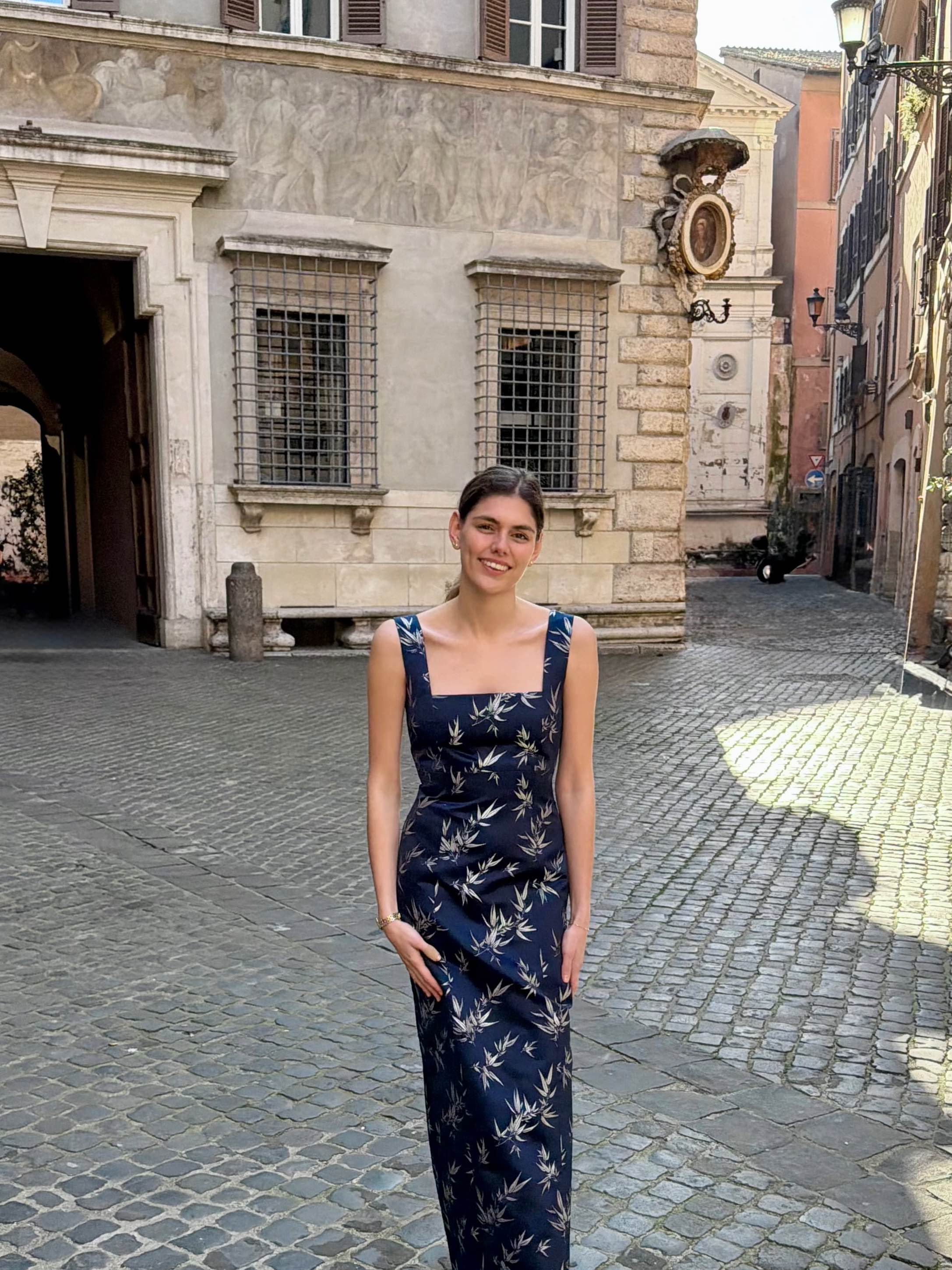 FULVIA | Long Navy Blue Jacquard Dress