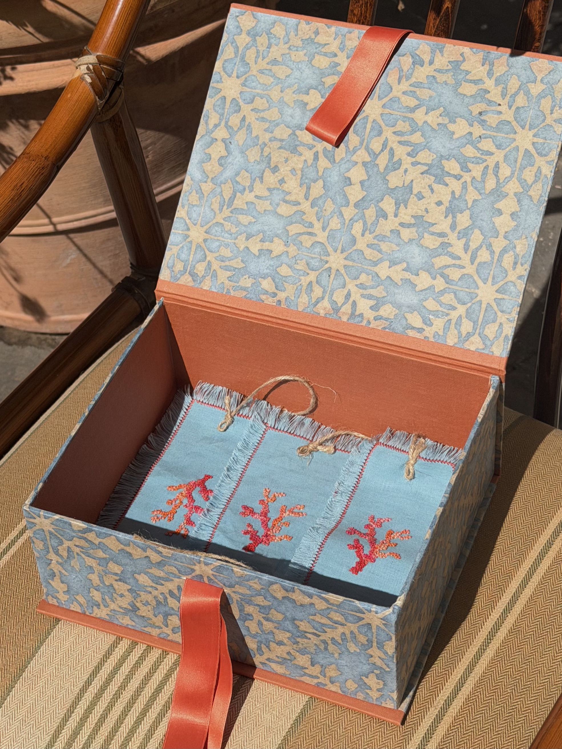 CASA | Hand-Embroidered Coral Napkin Holder