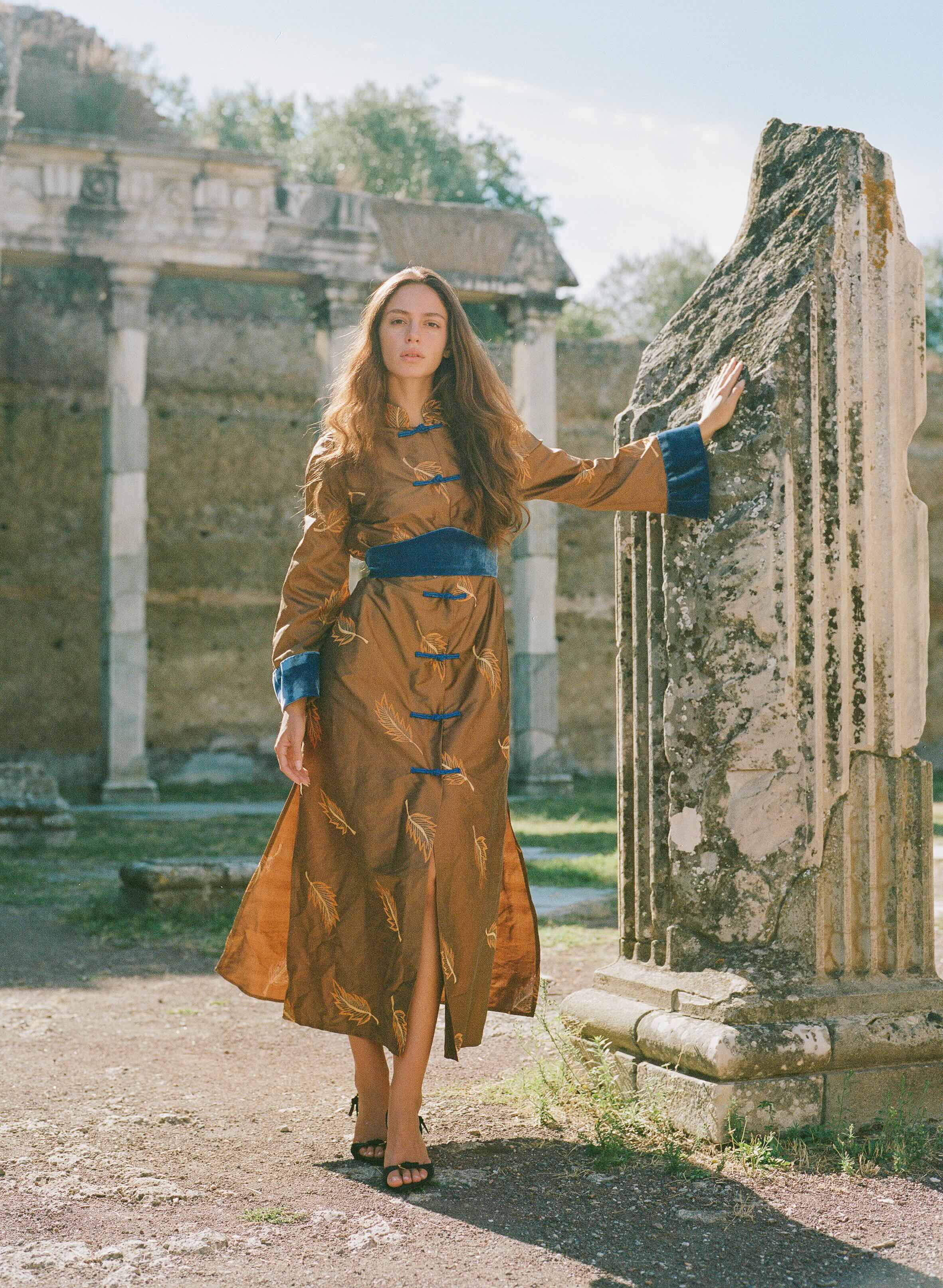  FILIPPA | Silk Dress with Silk Velvet Details