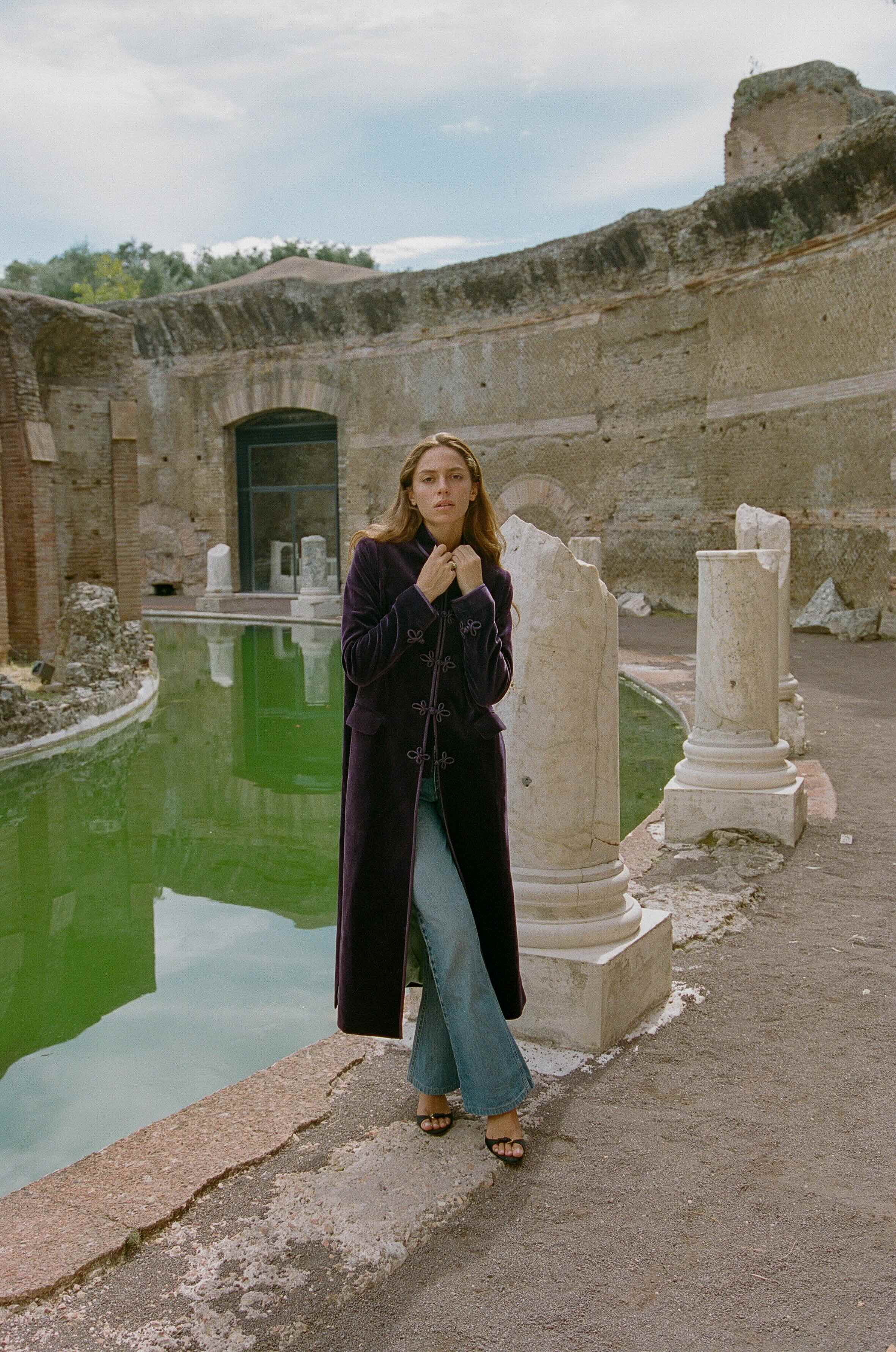 RUFINA COAT | Purple Velvet Jacket with Handmade Alamari