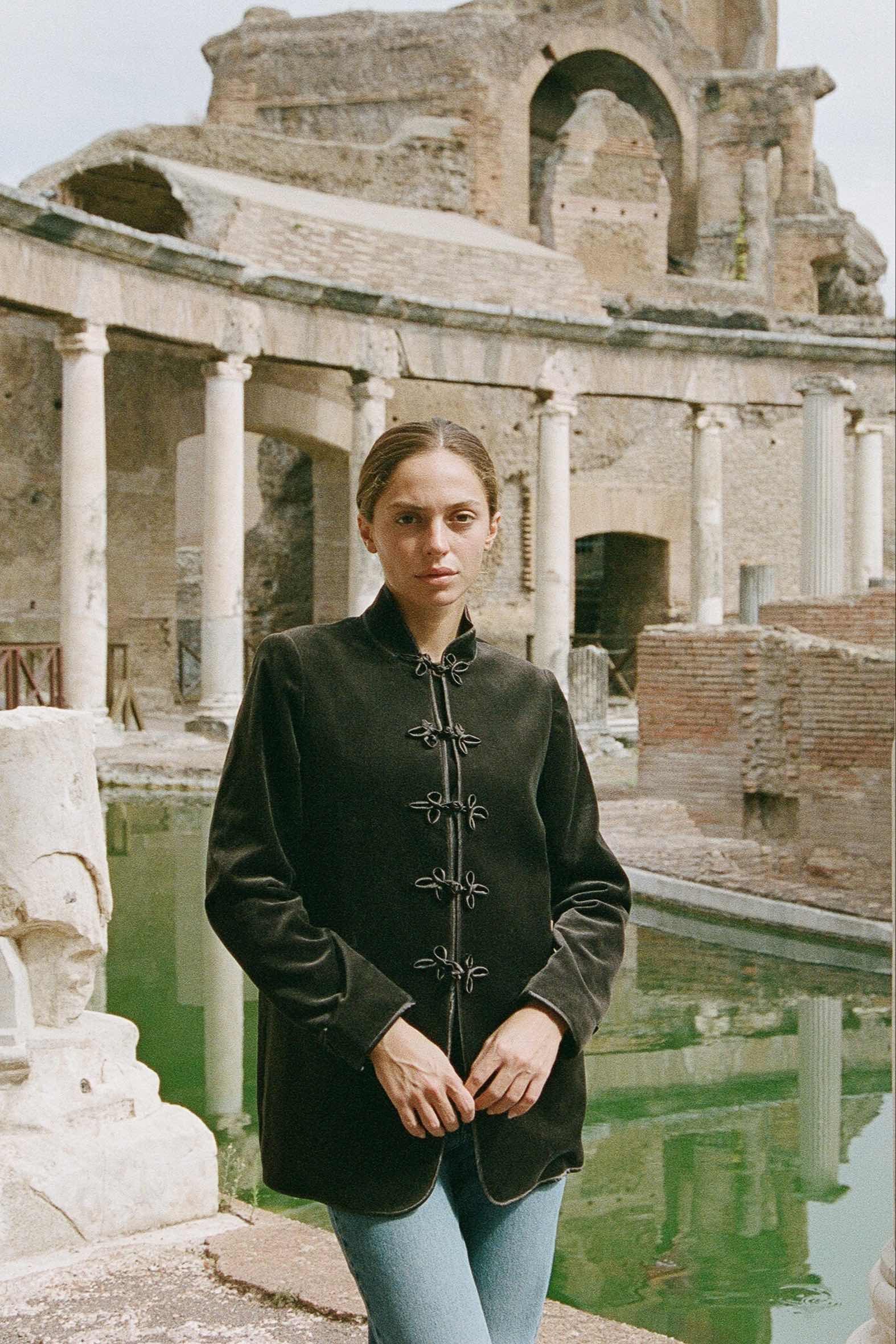 RUFINA | Brown Velvet Jacket with Handmade Alamari