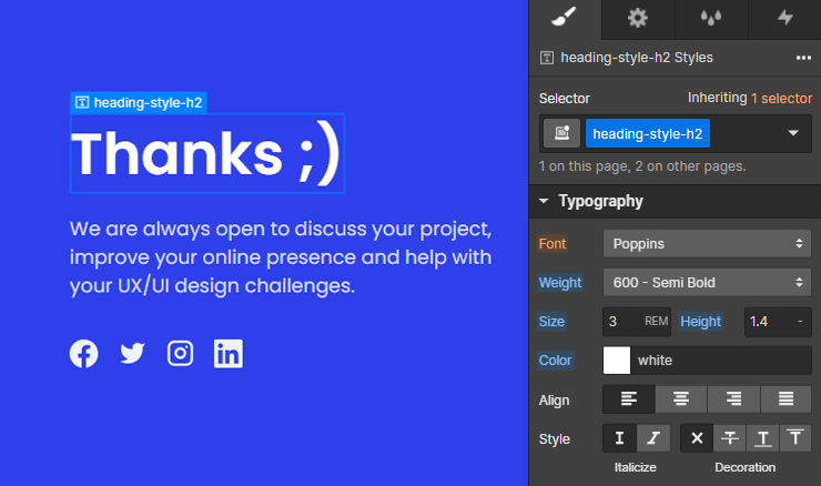 headings in webflow
