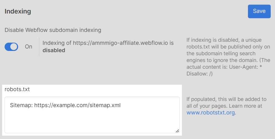 Adding XML sitemap to robots.txt settings in Webflow