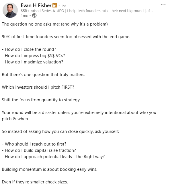 A LinkedIn post by Evan H Fisher