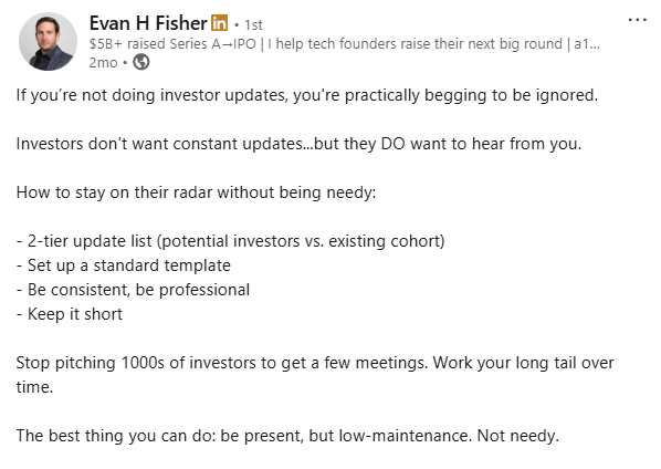 A LinkedIn post by Evan H Fisher