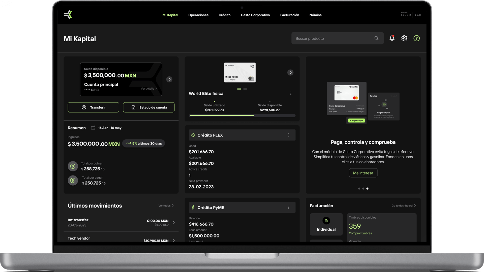 Plataforma financiera todo en uno. Solicita créditos, paga tu nómina y automatiza tu operación.