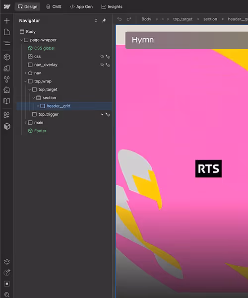 Screenshot of Hymn Design SA on Webflow