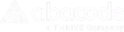 Abacode logo with a stylized letter A circuit design and the text 'a THRIVE Company'.