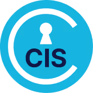 Blue circular badge with a white keyhole symbol and the letters CIS in bold dark blue