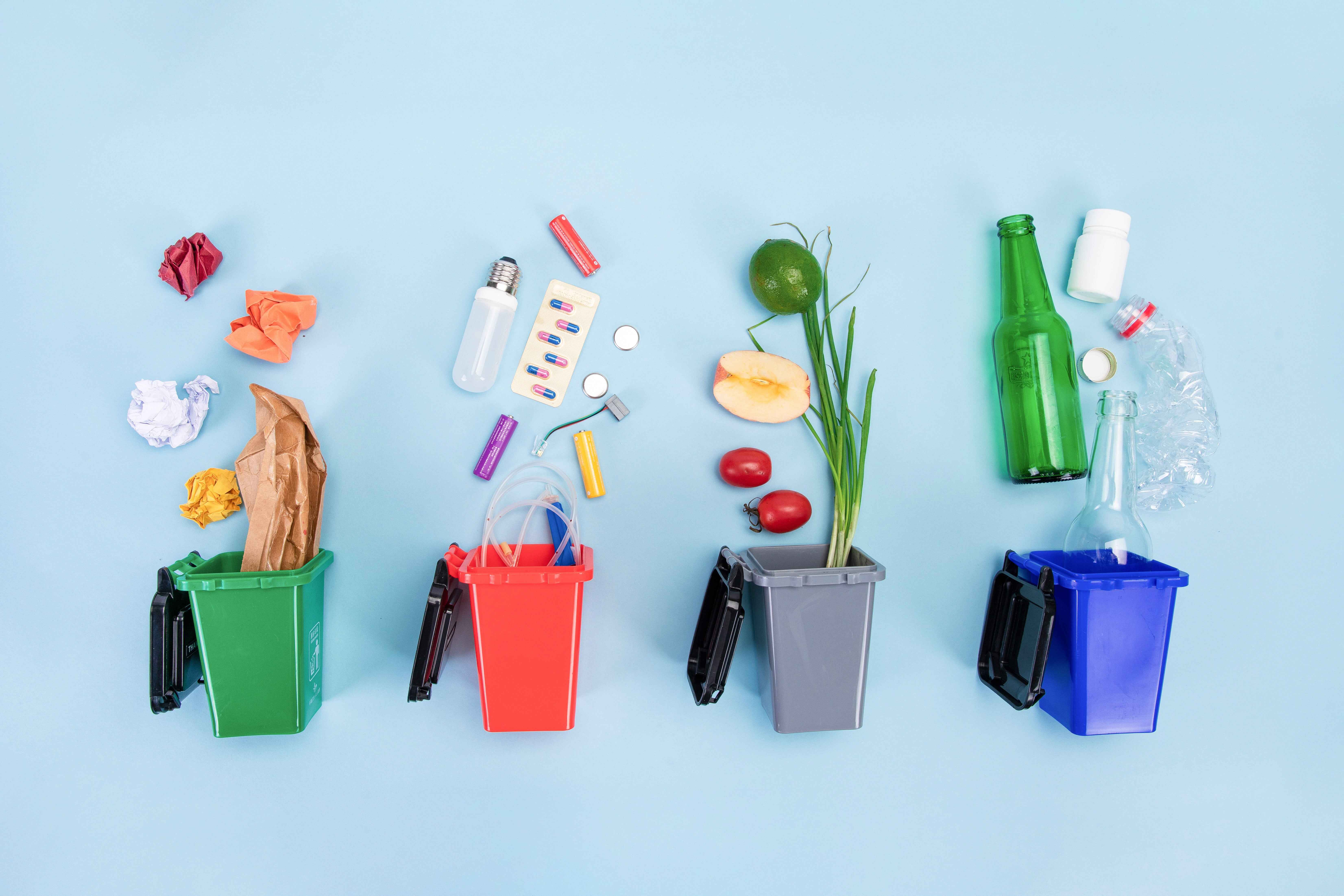 Sorted packaging waste in the Netherlands as part of the deposit system.