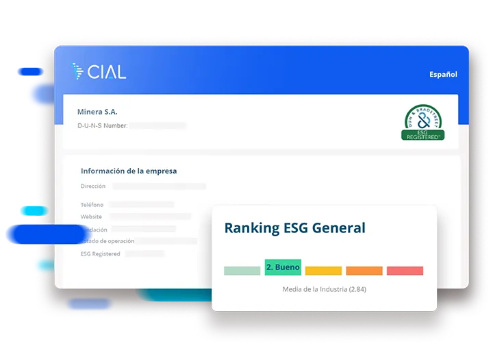 Pantalla mostrando el ranking ESG general de una empresa con el sello ESG Registered.