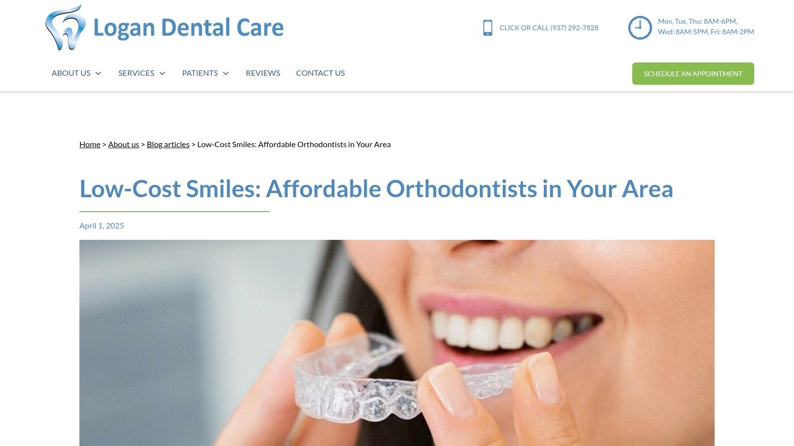 Logan Dental Care website showing their team and contact information.