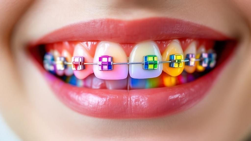 A person with monochromatic blue braces.