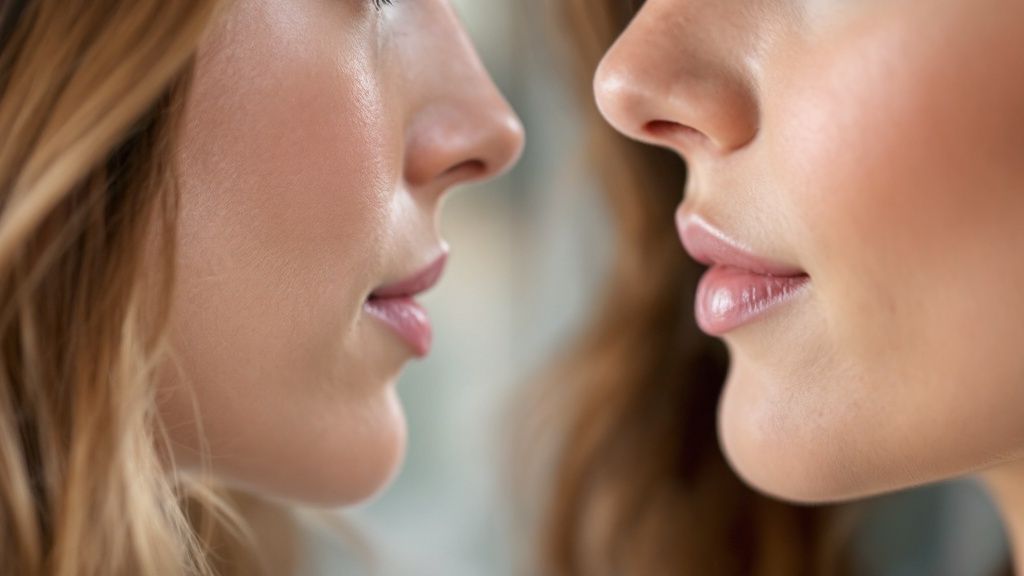 Image showing before and after of a severe overjet case corrected with Invisalign