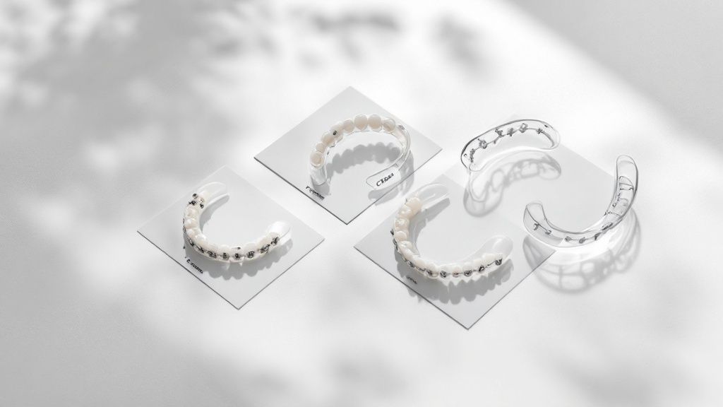 A young patient smiling while an orthodontist adjusts their braces in a bright, modern clinic.