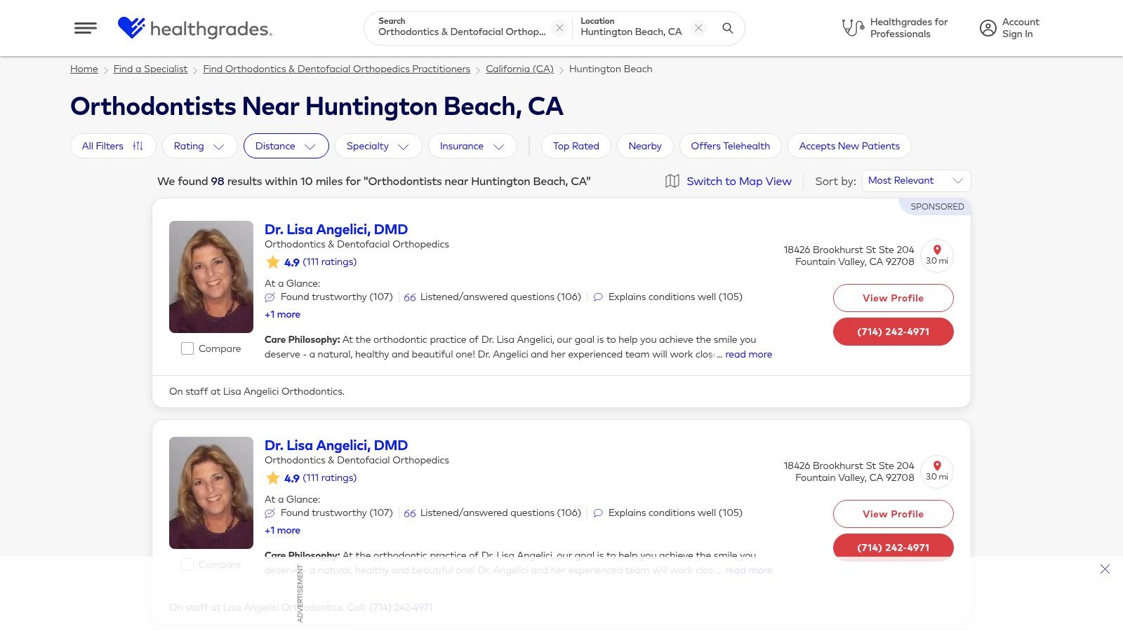 Healthgrades – Huntington Beach Orthodontists Directory