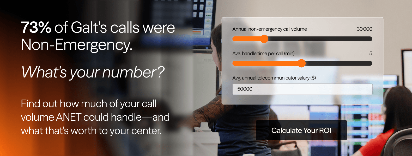 73% of Galt's calls were Non-Emergency. Find our how much of your call volume ANET could handle--and what that's worth to your center.